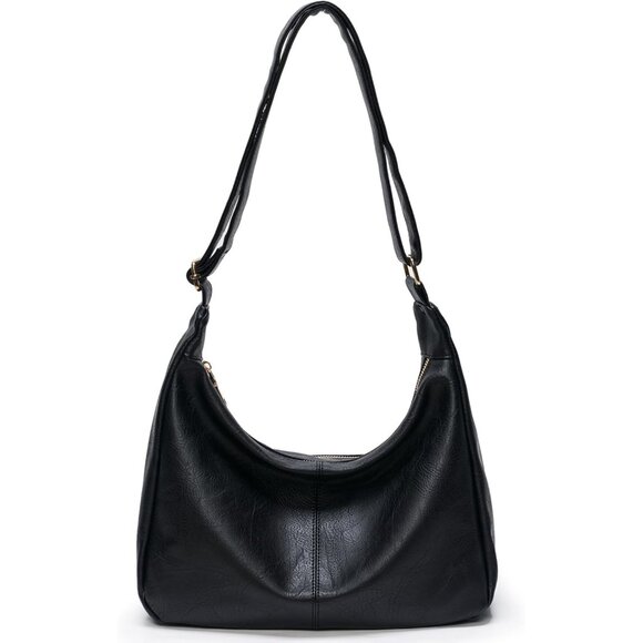 Handbags - Women's Matte Black Hobo Bags Ultra Soft Foldable Vegan Leather Shoulder Handbag